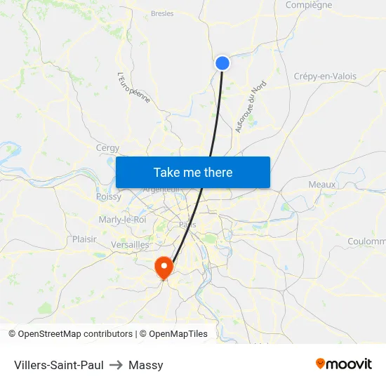 Villers-Saint-Paul to Massy map