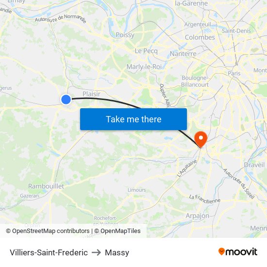 Villiers-Saint-Frederic to Massy map
