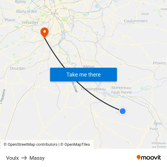 Voulx to Massy map