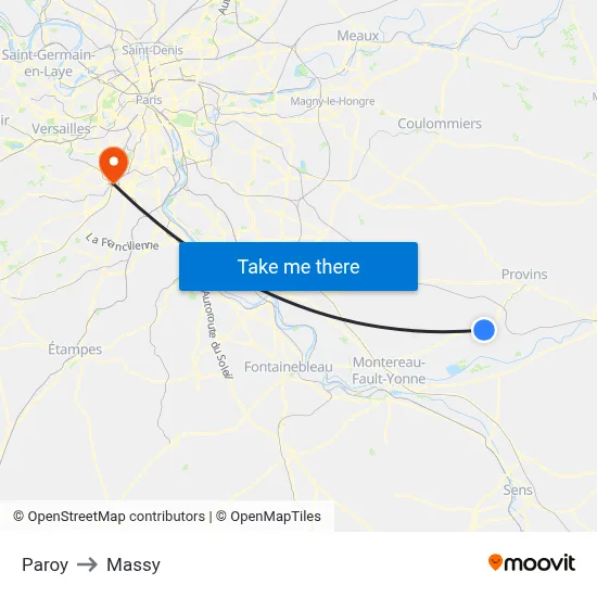 Paroy to Massy map