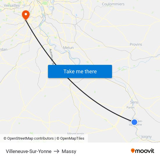 Villeneuve-Sur-Yonne to Massy map