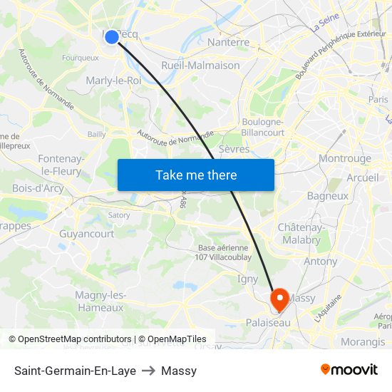 Saint-Germain-En-Laye to Massy map