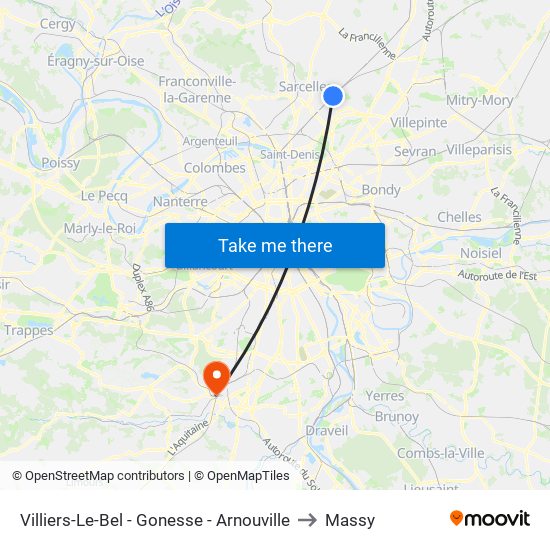 Villiers-Le-Bel - Gonesse - Arnouville to Massy map