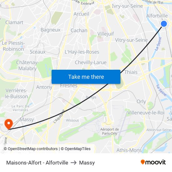 Maisons-Alfort - Alfortville to Massy map