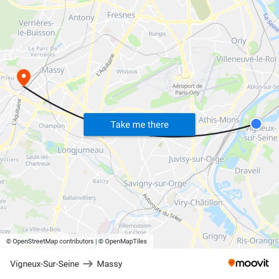 Vigneux-Sur-Seine to Massy map