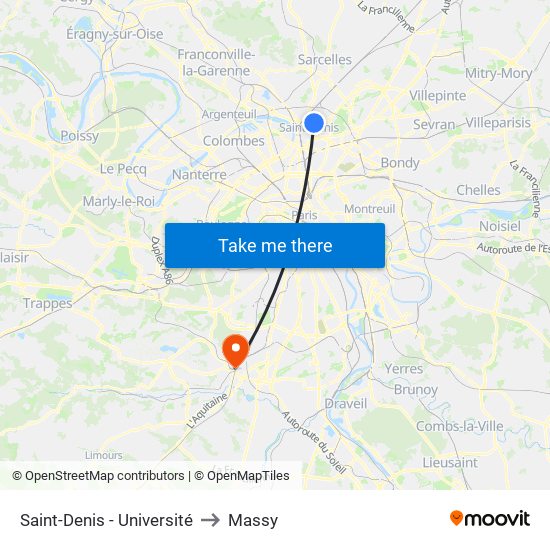 Saint-Denis - Université to Massy map