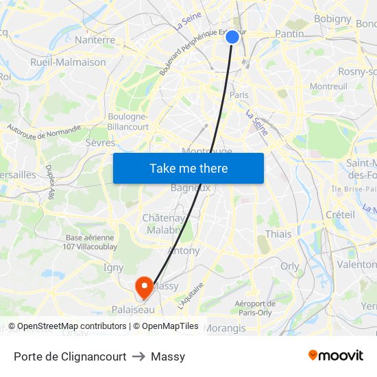 Porte de Clignancourt to Massy map