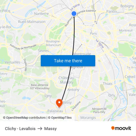 Clichy - Levallois to Massy map