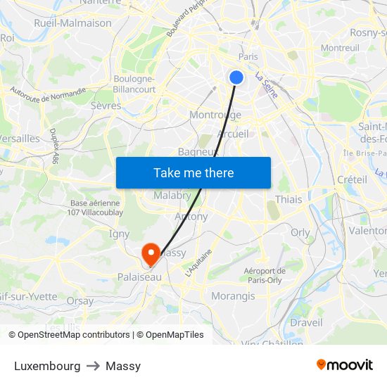 Luxembourg to Massy map