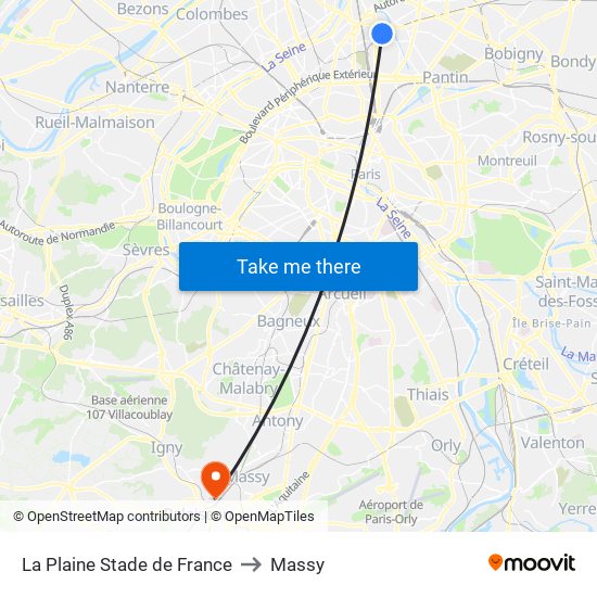 La Plaine Stade de France to Massy map