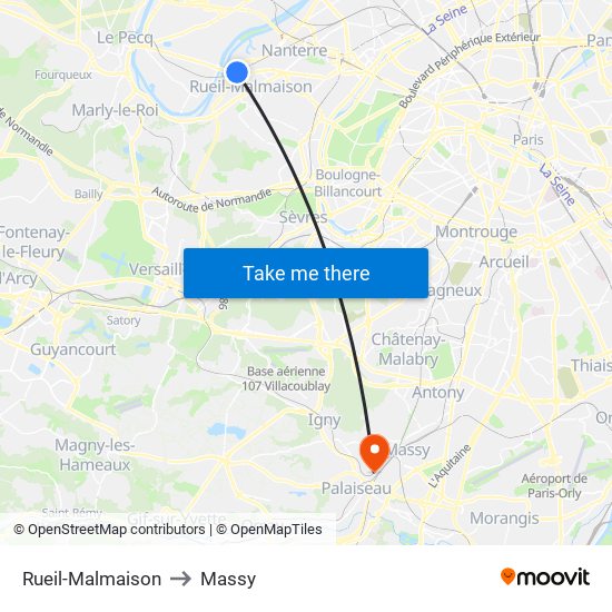 Rueil-Malmaison to Massy map