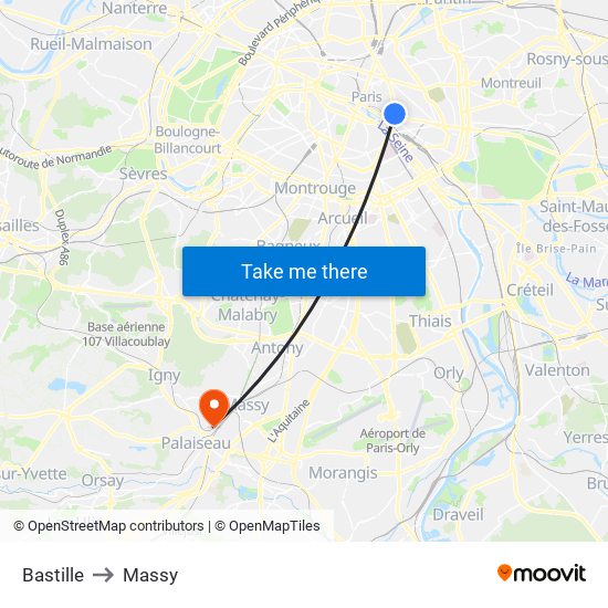 Bastille to Massy map