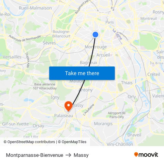 Montparnasse-Bienvenue to Massy map