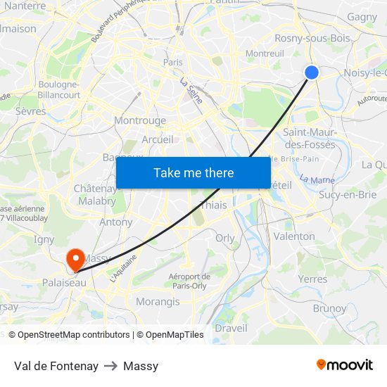 Val de Fontenay to Massy map
