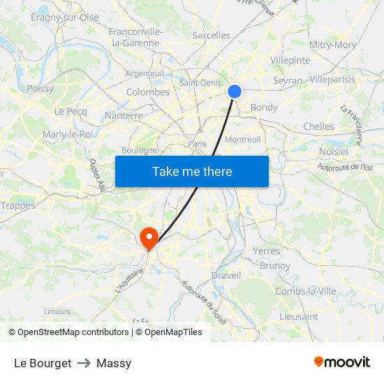 Le Bourget to Massy map