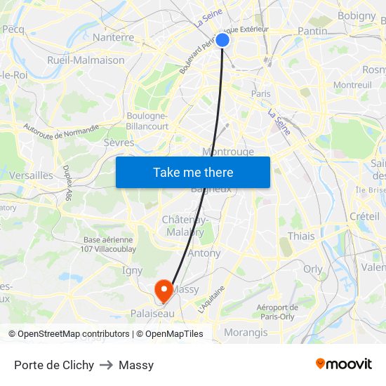 Porte de Clichy to Massy map