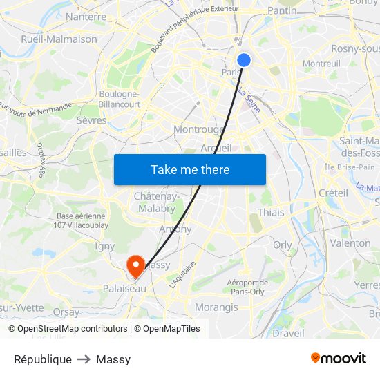 République to Massy map