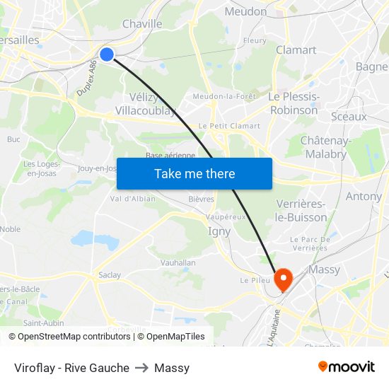 Viroflay - Rive Gauche to Massy map