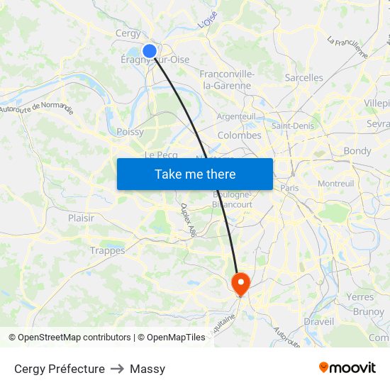 Cergy Préfecture to Massy map