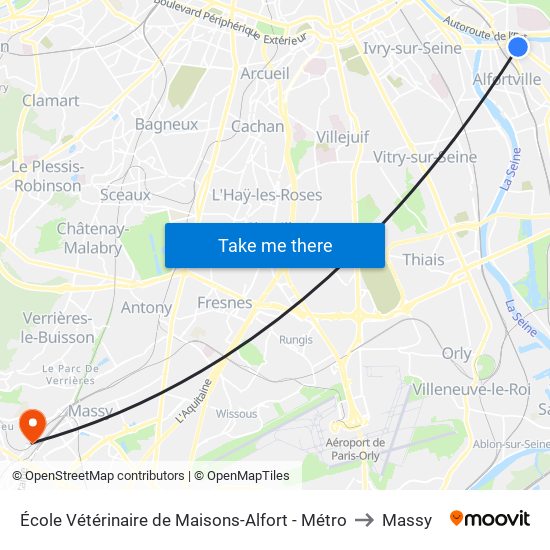 École Vétérinaire de Maisons-Alfort - Métro to Massy map