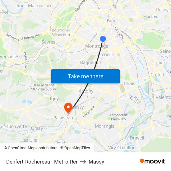 Denfert-Rochereau - Métro-Rer to Massy map