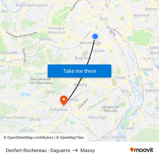 Denfert-Rochereau - Daguerre to Massy map