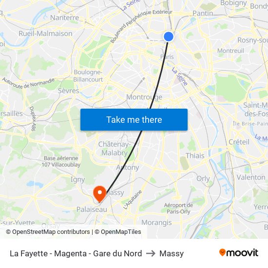 La Fayette - Magenta - Gare du Nord to Massy map