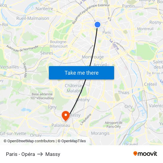 Paris - Opéra to Massy map