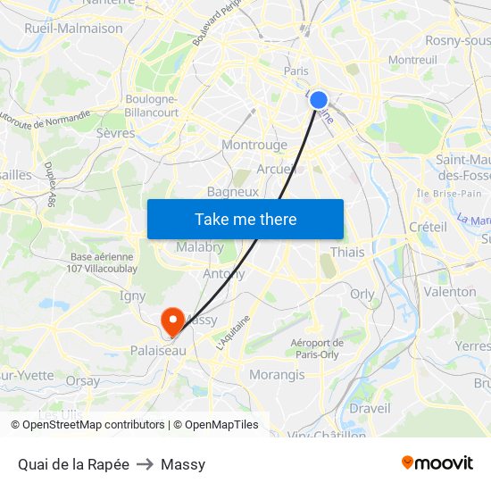 Quai de la Rapée to Massy map