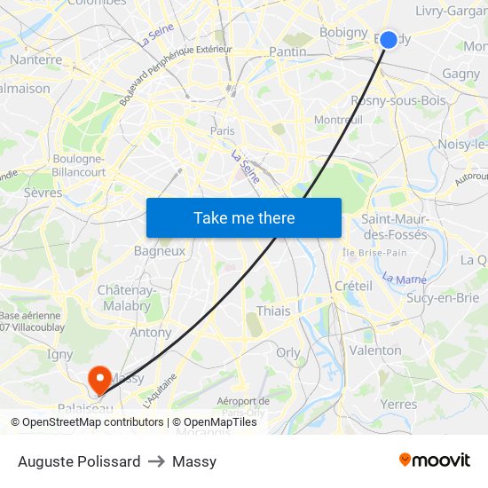 Auguste Polissard to Massy map