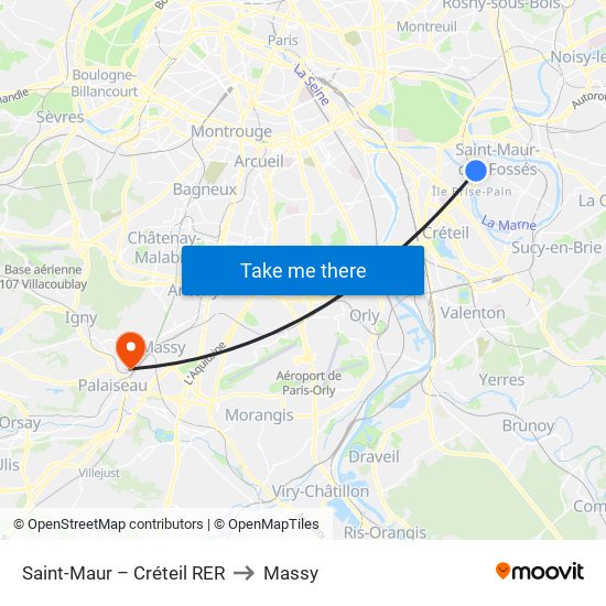 Saint-Maur – Créteil RER to Massy map