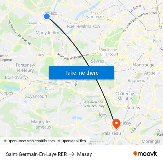 Saint-Germain-En-Laye RER to Massy map