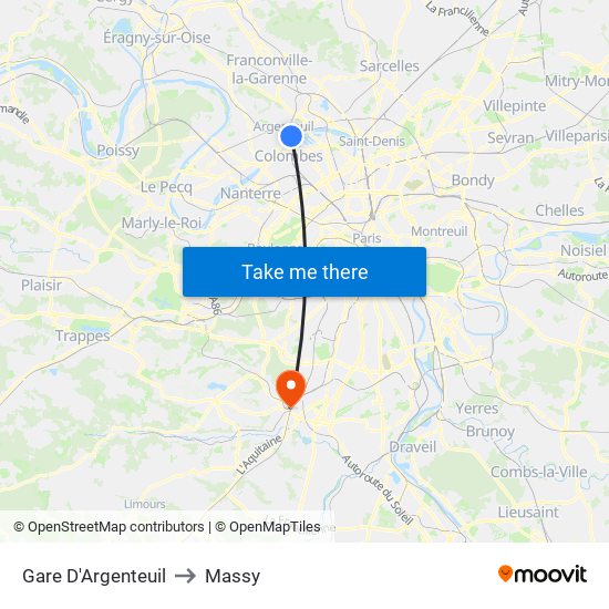 Gare D'Argenteuil to Massy map