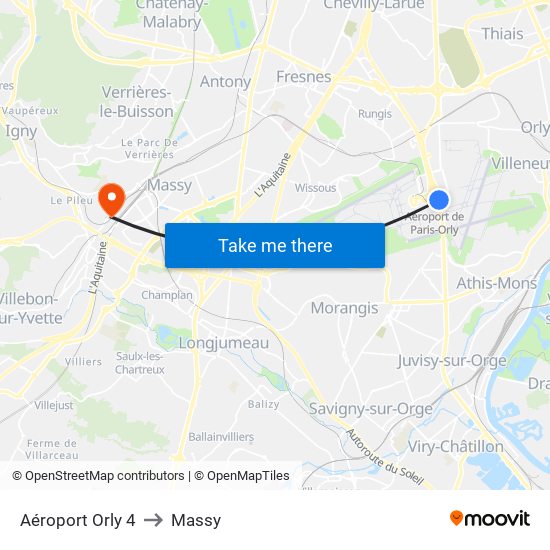 Aéroport Orly 4 to Massy map