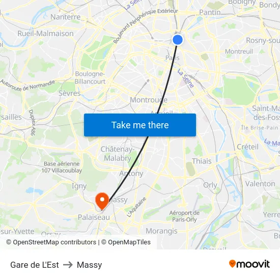 Gare de L'Est to Massy map
