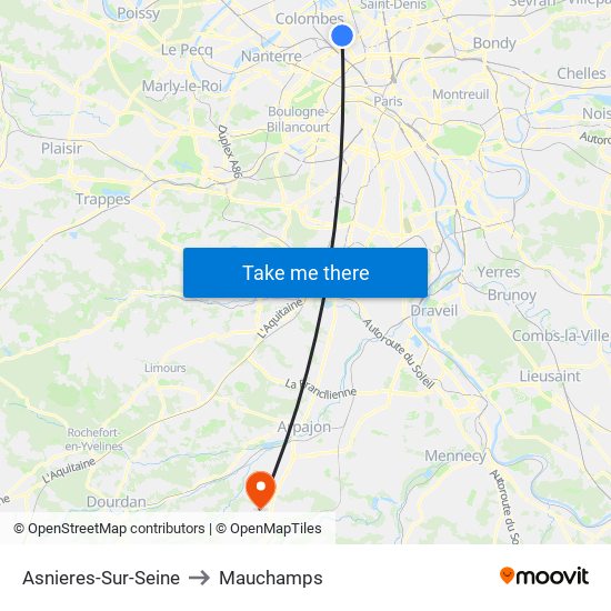 Asnieres-Sur-Seine to Mauchamps map