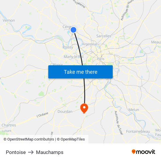 Pontoise to Mauchamps map