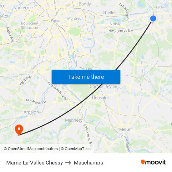 Marne-La-Vallée Chessy to Mauchamps map