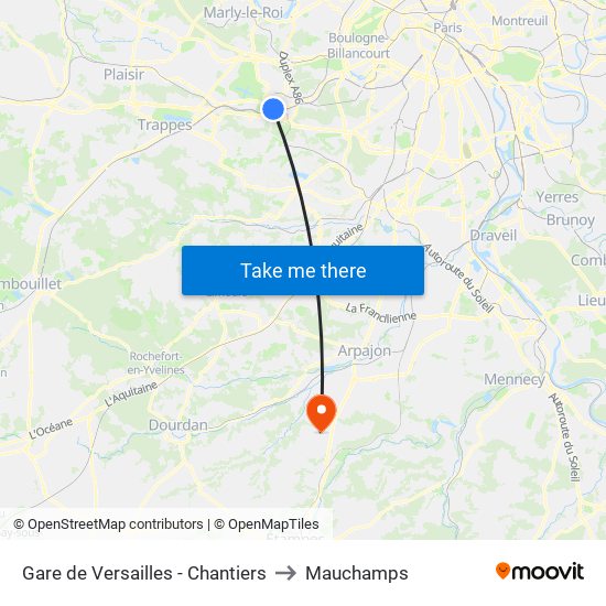Gare de Versailles - Chantiers to Mauchamps map