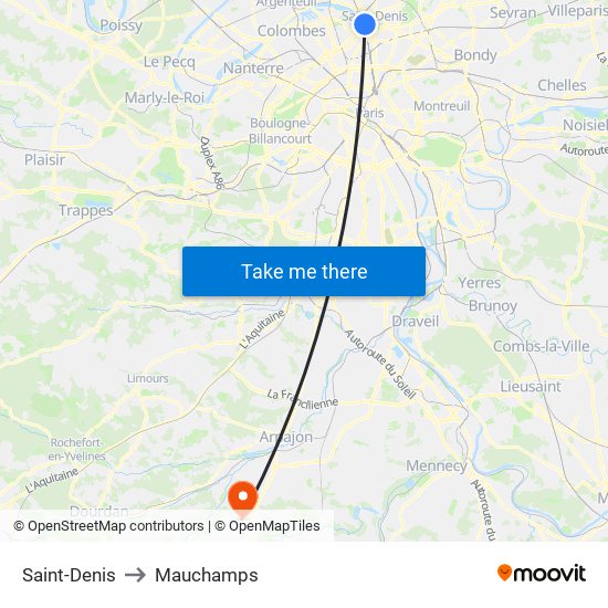Saint-Denis to Mauchamps map