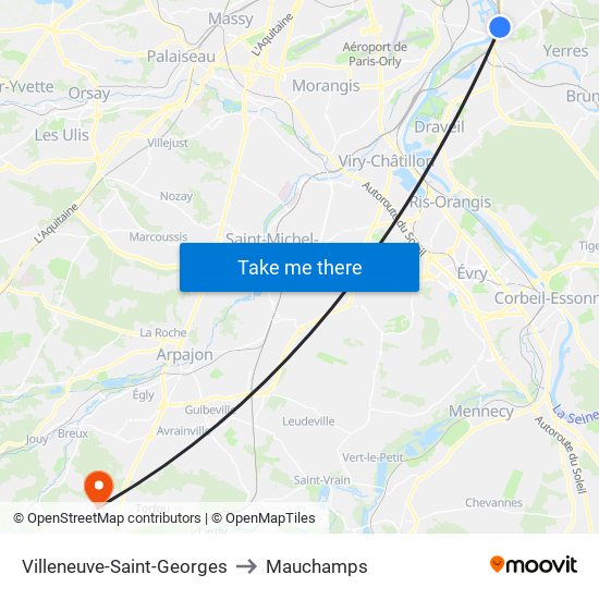 Villeneuve-Saint-Georges to Mauchamps map