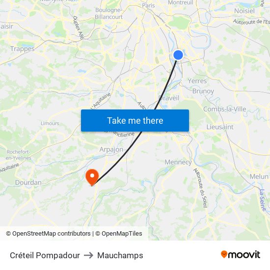 Créteil Pompadour to Mauchamps map