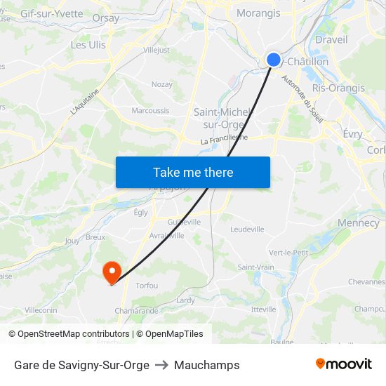 Gare de Savigny-Sur-Orge to Mauchamps map