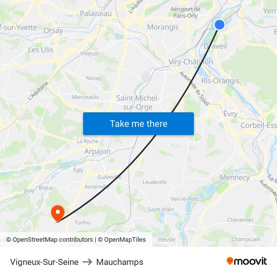 Vigneux-Sur-Seine to Mauchamps map