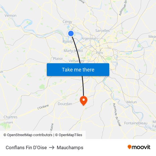 Conflans Fin D'Oise to Mauchamps map