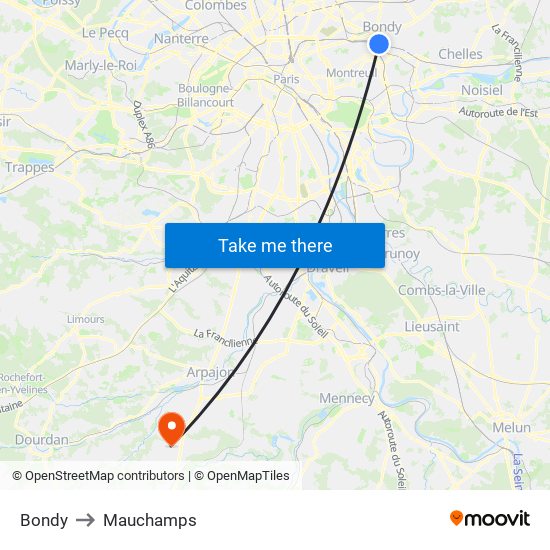 Bondy to Mauchamps map