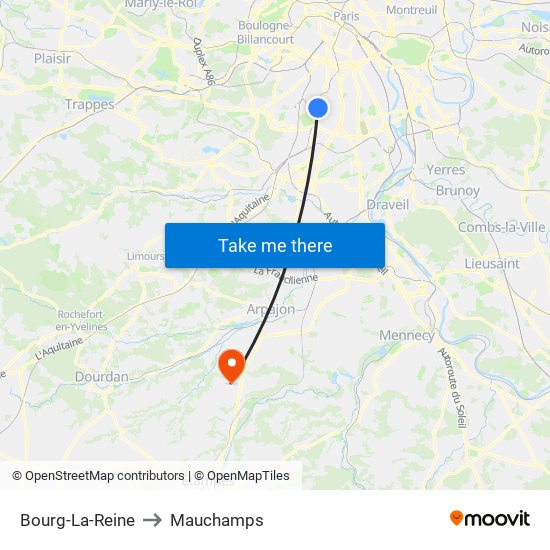 Bourg-La-Reine to Mauchamps map