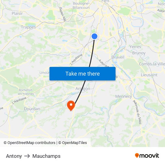 Antony to Mauchamps map