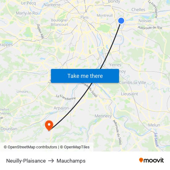 Neuilly-Plaisance to Mauchamps map