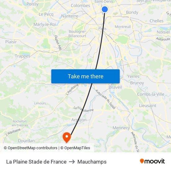La Plaine Stade de France to Mauchamps map